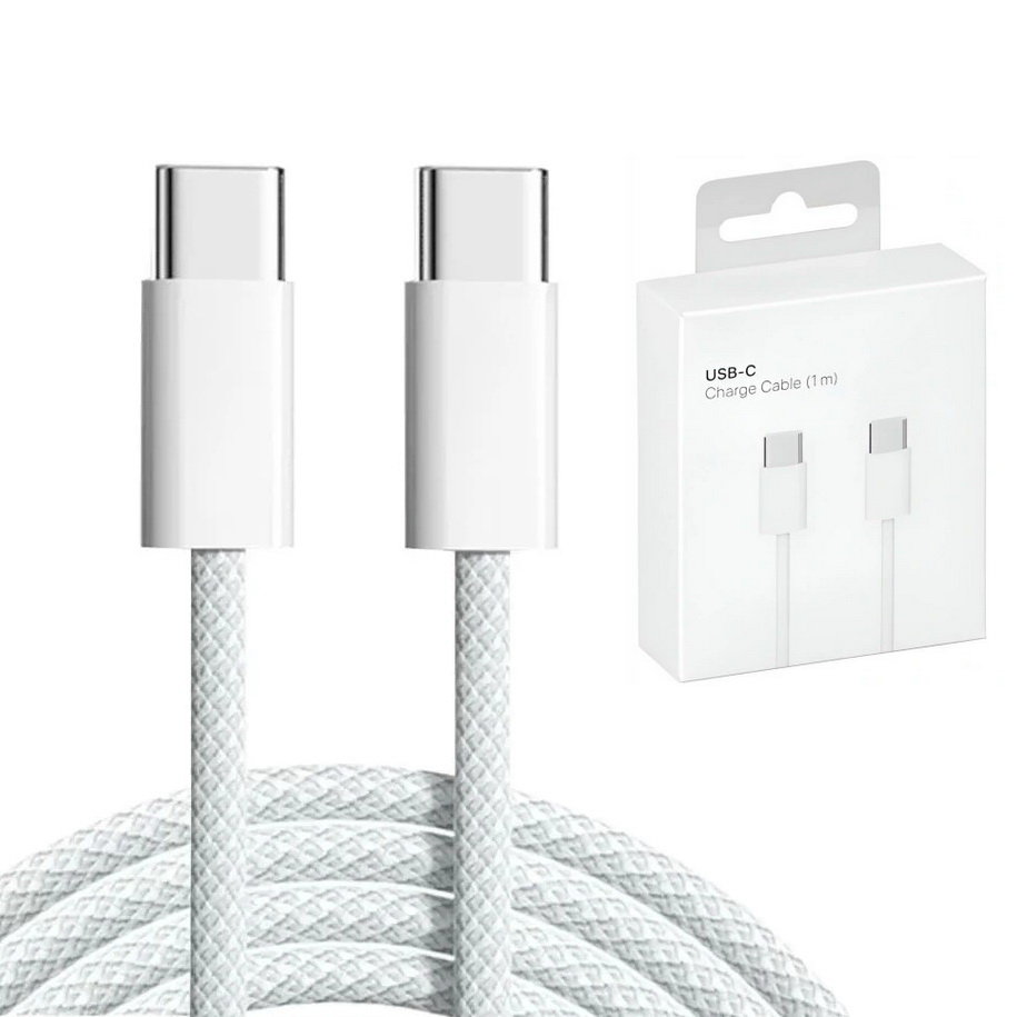 Kabel przewód USB-C do USB-C Type-C do szybkiego ładowania PD 60W nylonowy oplot do Apple iPad mini/Air/Pro iPhone 15/16/Pro/Plus/Max 100cm 1m (Box)..
