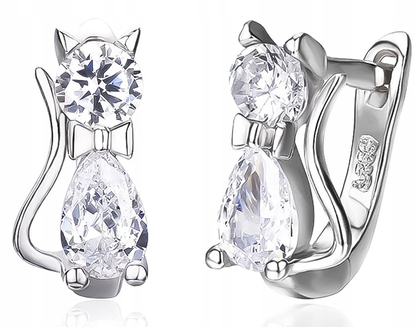 Kolczyki kotki srebro 925 koty wiszące dla dzieci kolczyki ze srebra 925