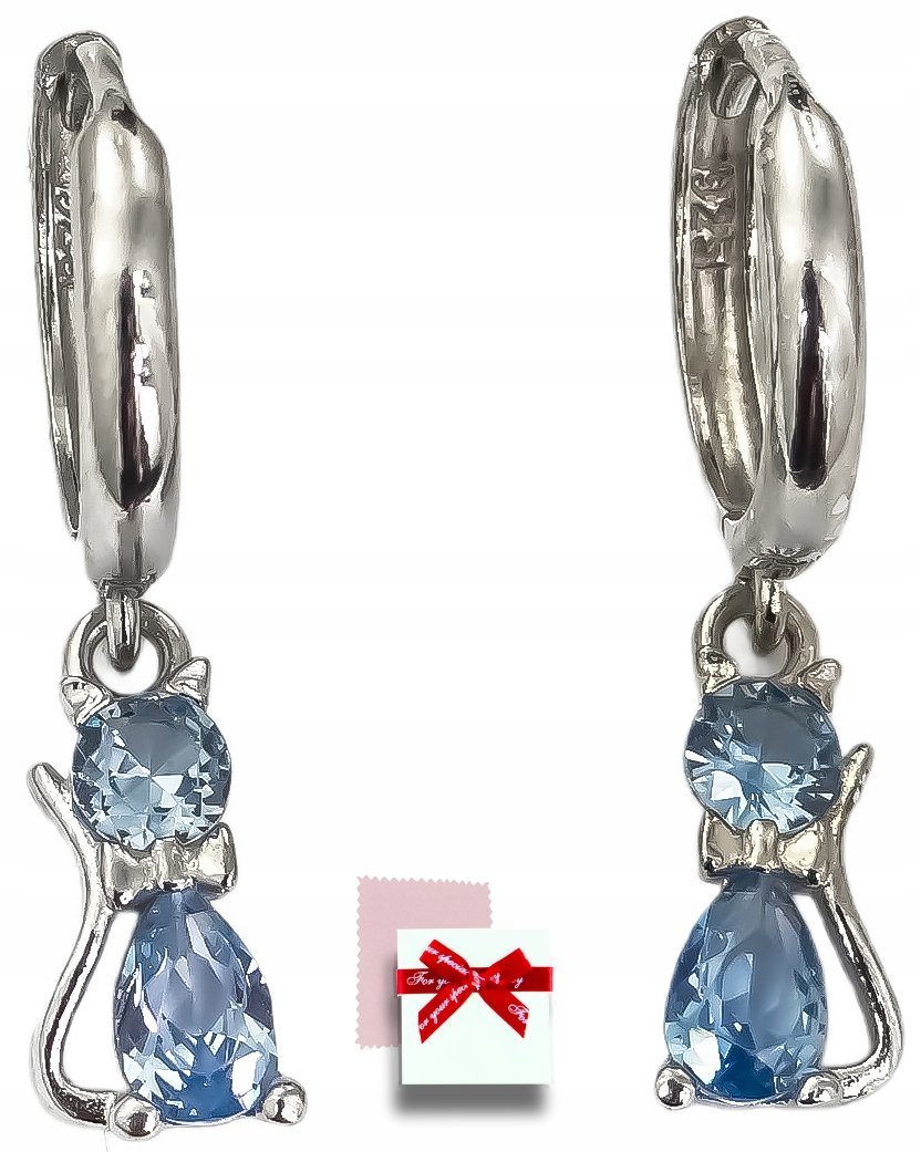 Kolczyki srebrne kotki wiszące z cyrkoniami dla kobiet dzieci, Srebro 925