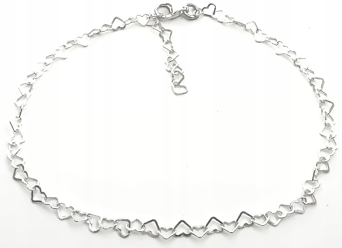 BRANSOLETKA NA NOGĘ dł.25 cm SREBRO 925 SERCA 5 mm