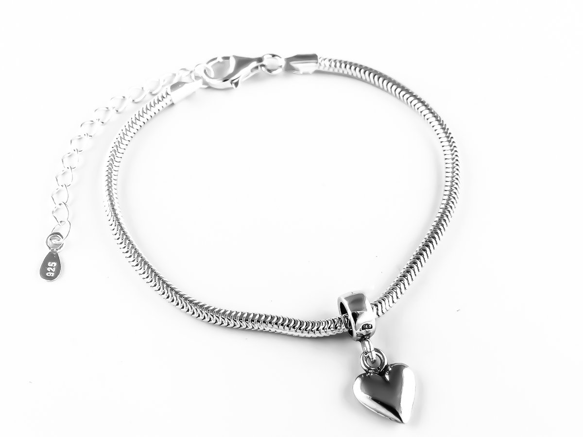 BRANSOLETKA MODUŁOWA DO CHARMS SREBRO 925 17-21cm+SERCE ,PREZENT
