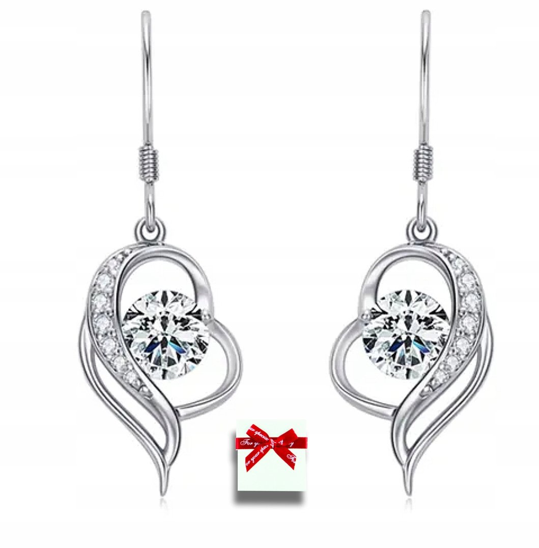 Kolczyki srebrne 925 wiszące serce z cyrkoniami damskie,zapięcie angielskie