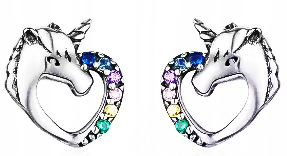 Kolczyki srebrne 925 jednorożce dla dzieci,wkrętki na sztyft