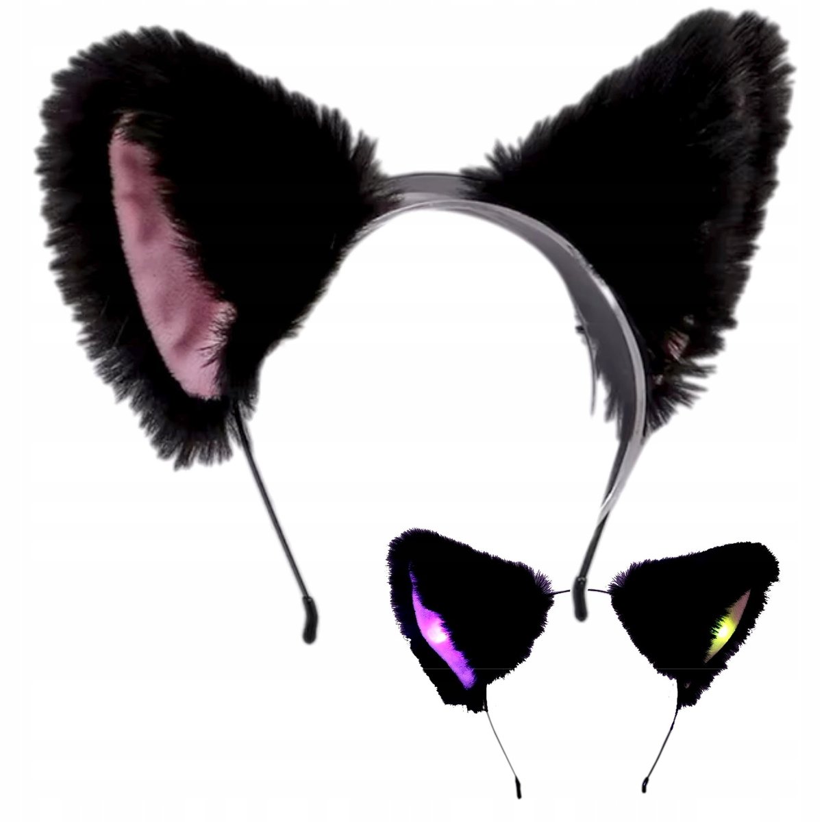 ŚWIECĄCE LED KOCIE USZY FUTRZANE OPASKA NA GŁOWĘ COSPLAY ANIME