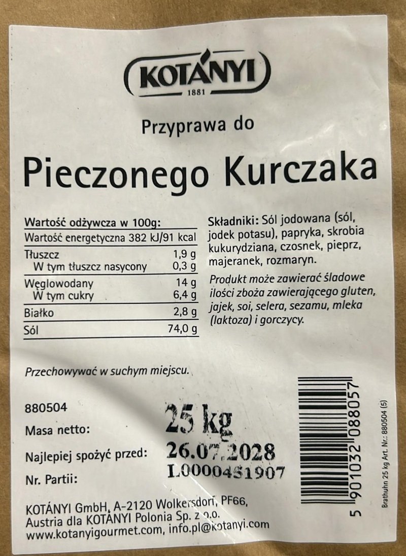 Kotanyi Przyprawa do pieczonego kurczaka 25 kg
