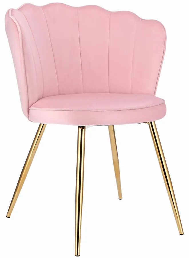 Różowe tapicerowane krzesło na złotych nogach - Ria