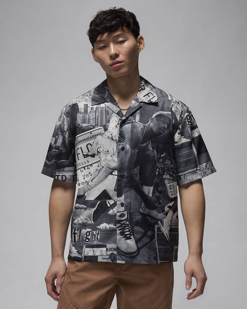 Koszulka elegancka męska Air Jordan Essentials Printed Camp Top - FV7311-133-XL