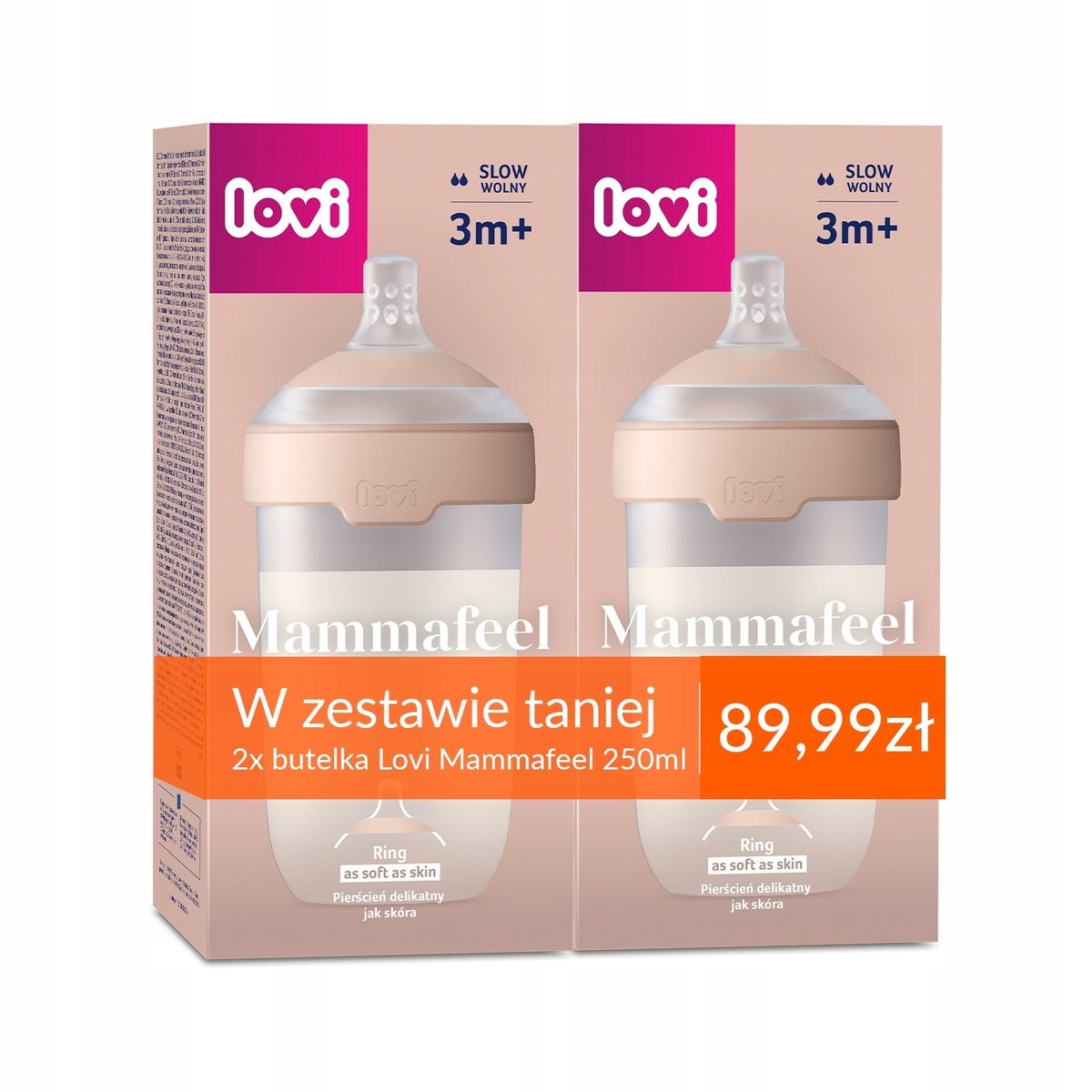 Zestaw 2 x Butelka do karmienia LOVI Mammafeel 250ml ze smoczkiem dynamicznym 3m+