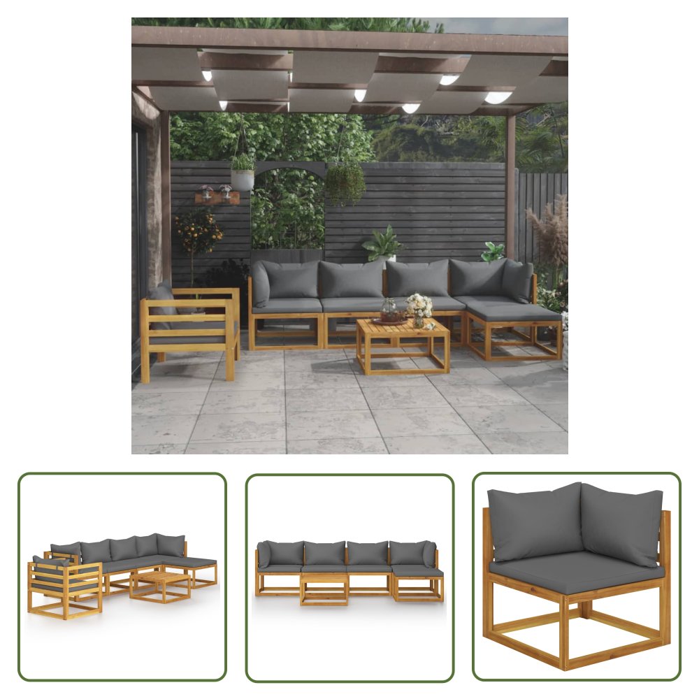 The Living Store 7-cz. zestaw wypoczynkowy do ogrodu - poduszki - drewno akacjowe - Sofa Ogrodowa I Stół