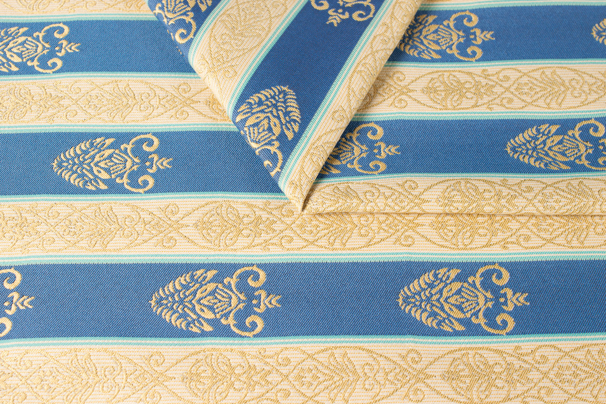 VEGA NIEBIESKI TKANINA OBICIOWA DEKORACYJNA STYLOWE PASY