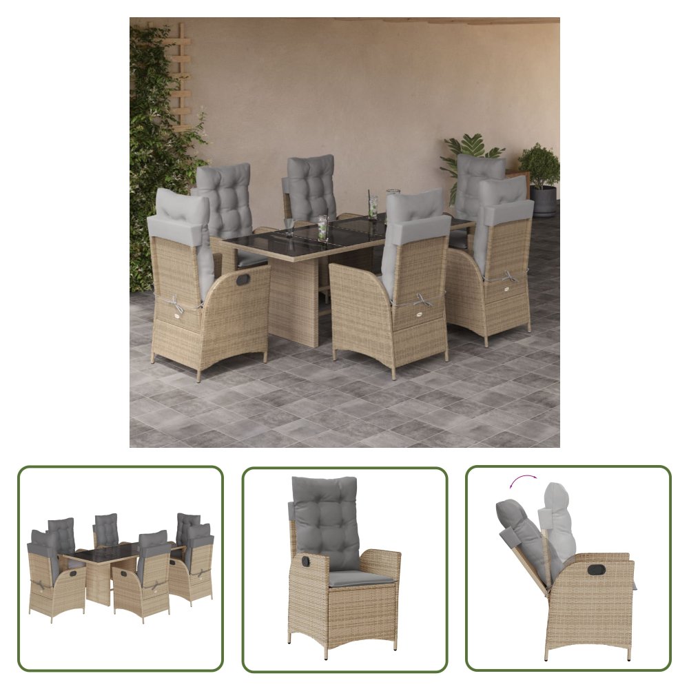 The Living Store 7-cz. zestaw mebli ogrodowych z poduszkami - mieszany beż - Meble Ogrodowe