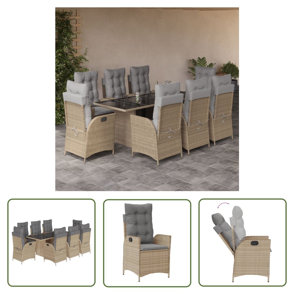 The Living Store 9-cz. zestaw mebli ogrodowych z poduszkami - mieszany beż - Meble Ogrodowe
