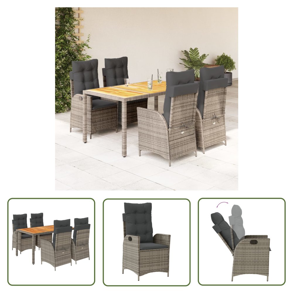 The Living Store 5-cz. zestaw mebli ogrodowych z poduszkami - szary - rattan PE - Meble Ogrodowe