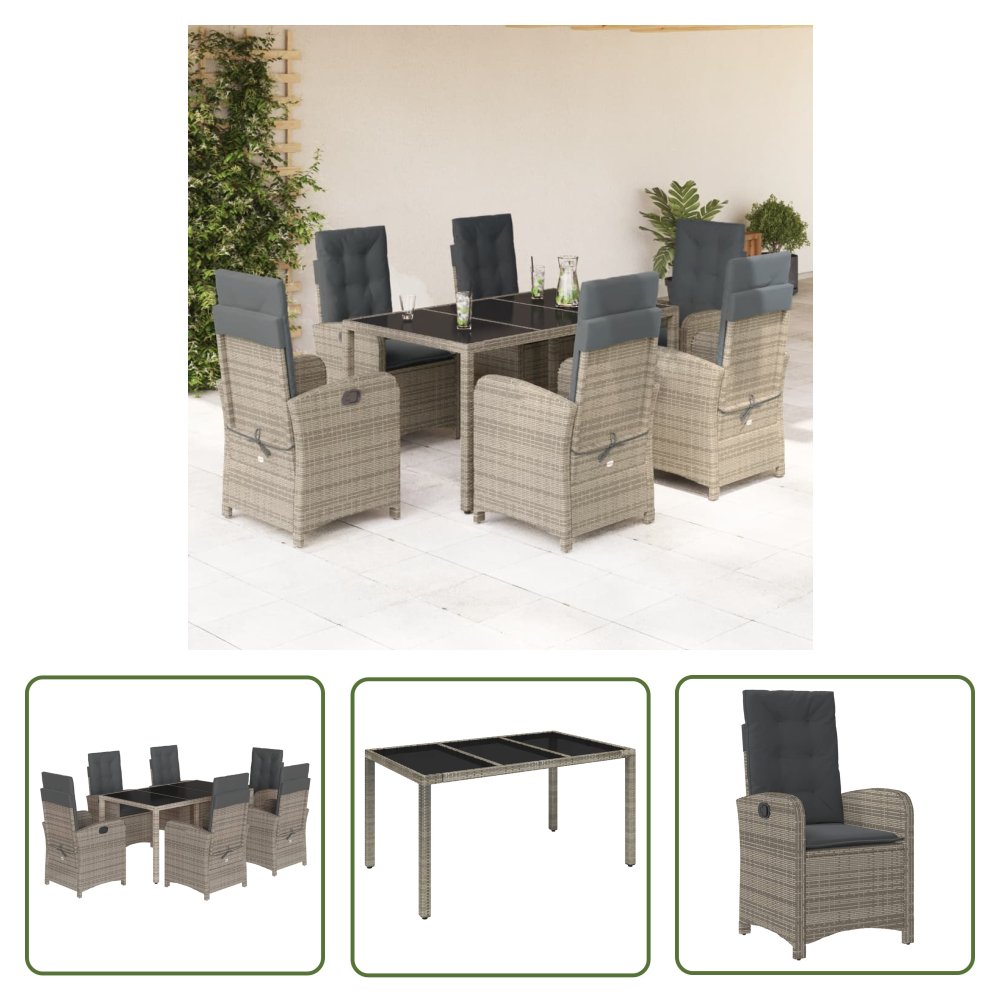The Living Store 7-cz. zestaw mebli ogrodowych z poduszkami - szary - rattan PE - Meble Ogrodowe