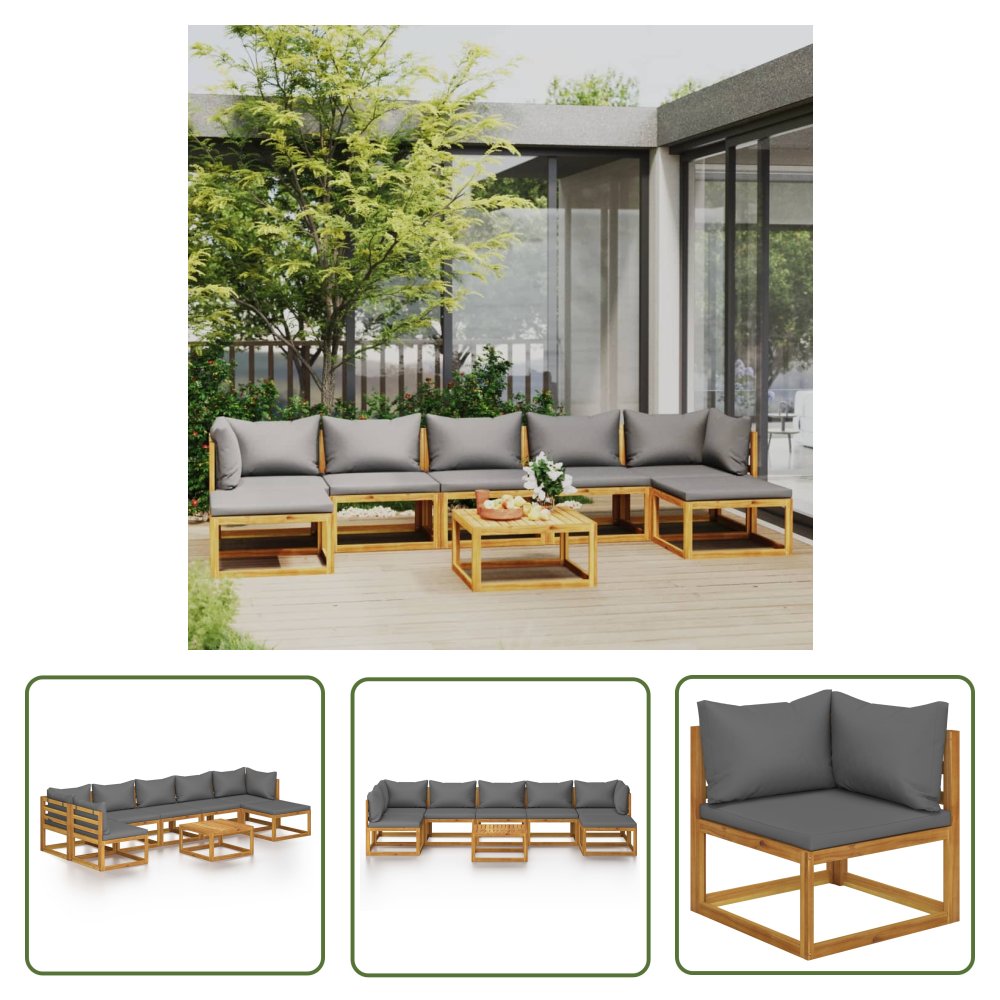 The Living Store 8-cz. zestaw wypoczynkowy do ogrodu - poduszki - drewno akacjowe - Sofa Ogrodowa I Stół