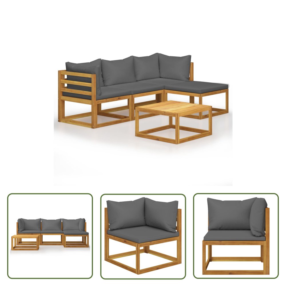 The Living Store 5-cz. zestaw mebli ogrodowych z poduszkami - drewno akacjowe - Sofa Ogrodowa I Stół