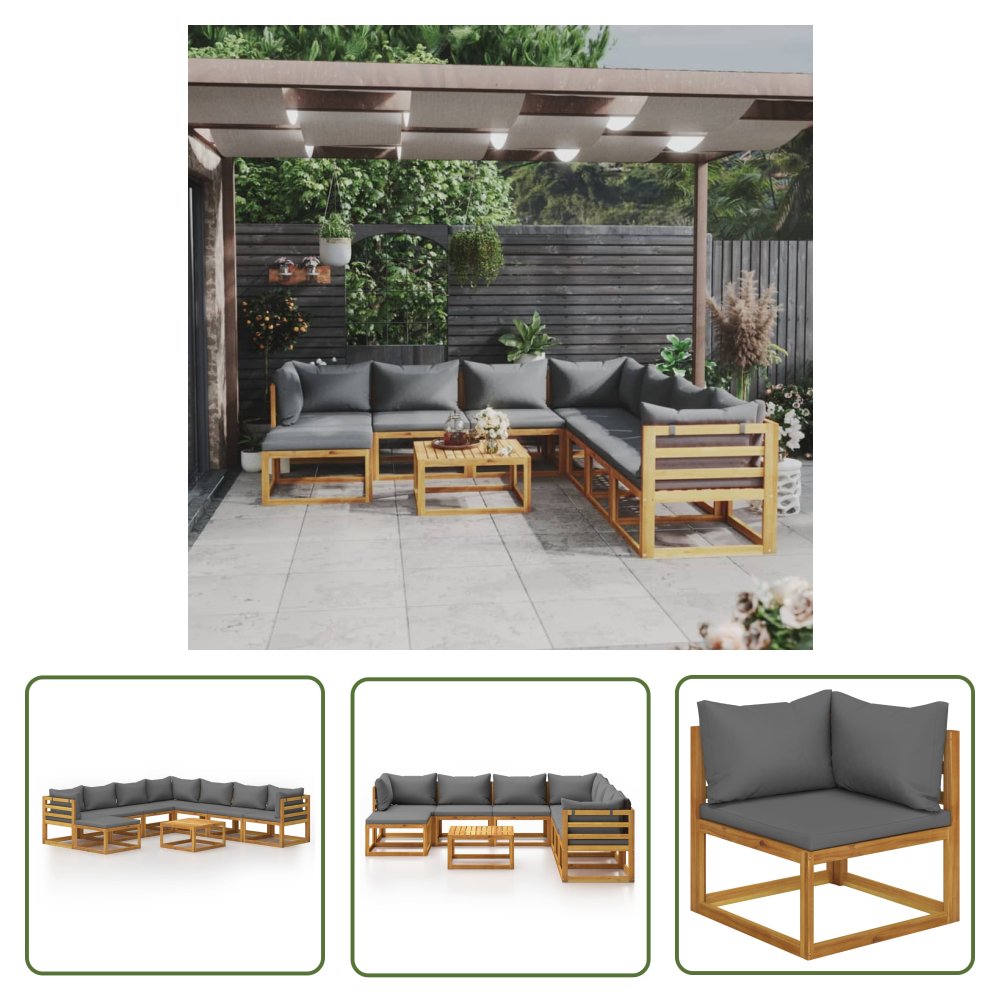 The Living Store 9-cz. zestaw wypoczynkowy do ogrodu - poduszki - drewno akacjowe - Sofa Ogrodowa I Stół
