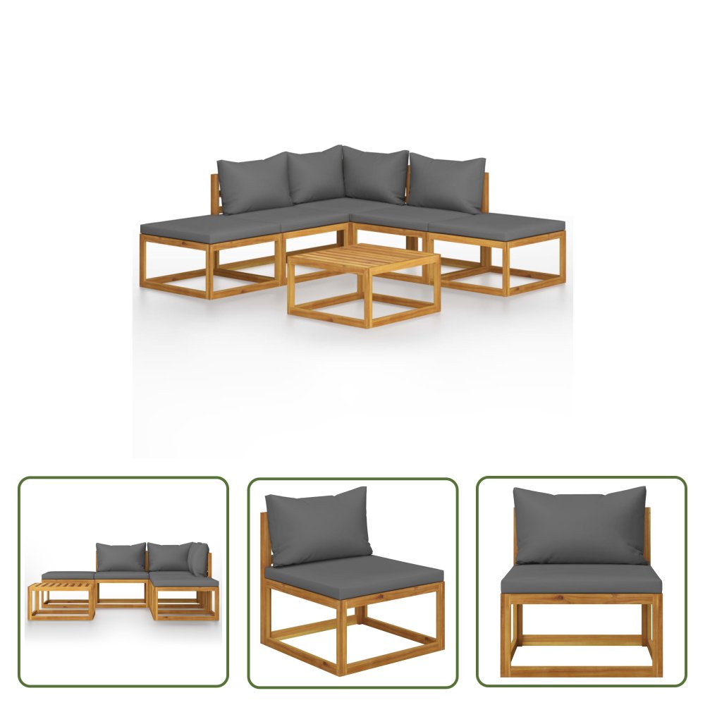 The Living Store 6-cz. zestaw mebli ogrodowych z poduszkami - drewno akacjowe - Sofa Ogrodowa I Stół