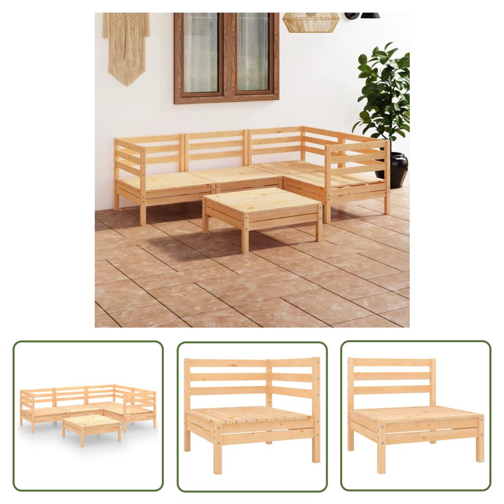 The Living Store 5-cz. zestaw wypoczynkowy do ogrodu - lite drewno sosnowe - Zestaw Mebli Wypoczynkowych Z Palet