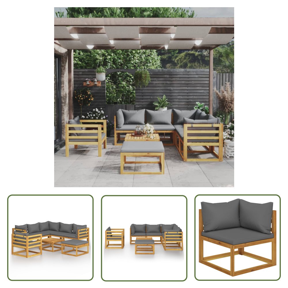 The Living Store 8-cz. zestaw wypoczynkowy do ogrodu - poduszki - drewno akacjowe - Sofa Ogrodowa I Stół