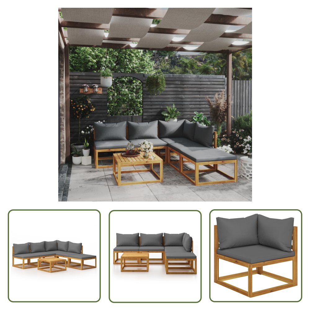 The Living Store 6-cz. zestaw wypoczynkowy do ogrodu - poduszki - drewno akacjowe - Sofa Ogrodowa I Stół