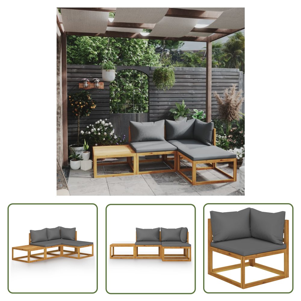 The Living Store 4-cz. zestaw wypoczynkowy do ogrodu - poduszki - drewno akacjowe - Sofa Ogrodowa I Stół