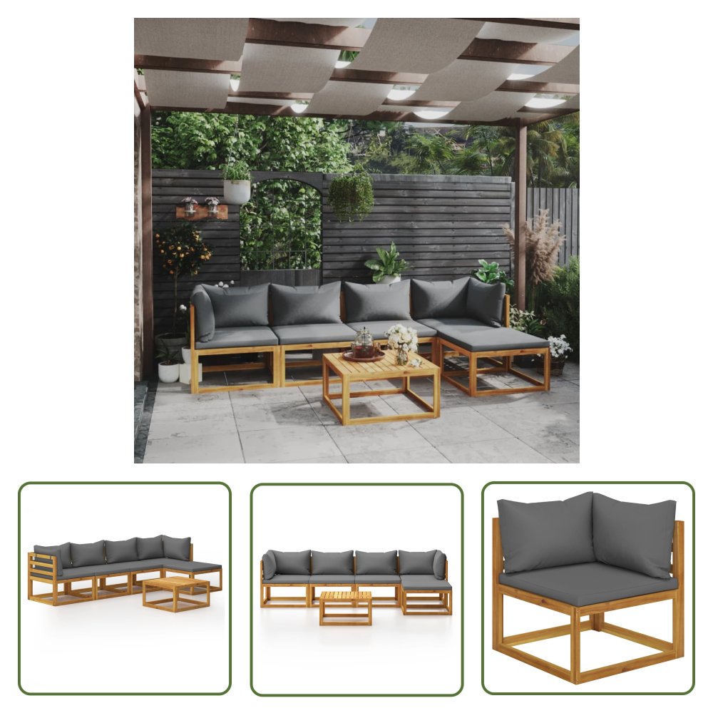The Living Store 6-cz. zestaw wypoczynkowy do ogrodu - poduszki - drewno akacjowe - Sofa Ogrodowa I Stół