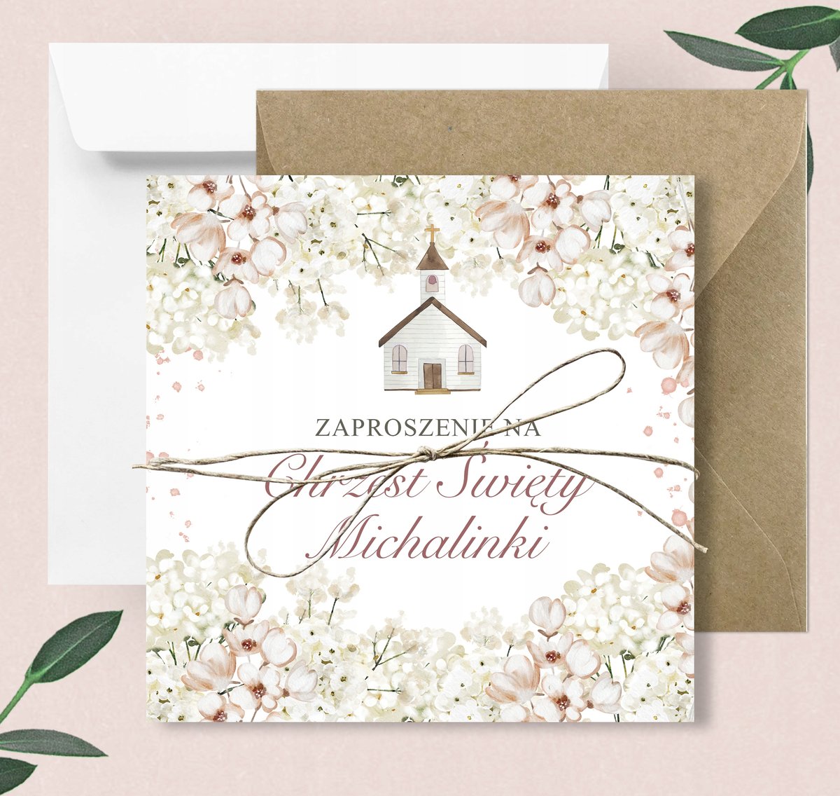 Zaproszenia na Chrzest zaproszenie White Flowers Imię Koperta / Aureli
