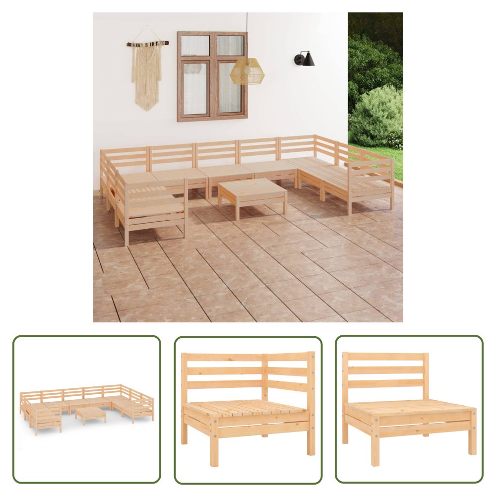 The Living Store 10-cz. zestaw wypoczynkowy do ogrodu - lite drewno sosnowe - Zestaw Mebli Ogrodowych