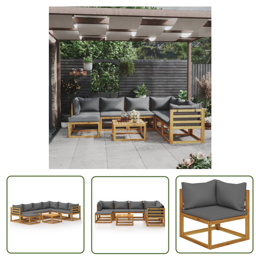 The Living Store 8-cz. zestaw wypoczynkowy do ogrodu - poduszki - drewno akacjowe - Sofa Ogrodowa I Stół