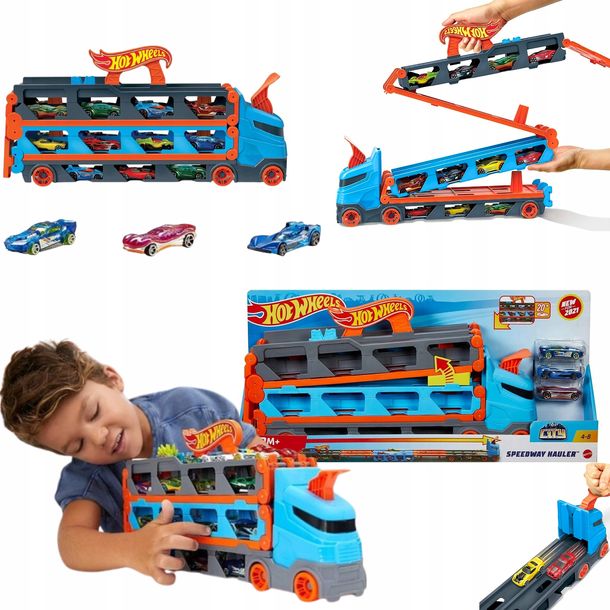 Hot Wheels Transporter Tory Wyścigowe 2w1 Mega Wyścigowy + Autka Prezent