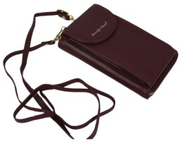 Damski Pionowy Portfel Na Pasku Jennifer Jones z Funkcją Torebki 1125-1 Portfelo-Torebka BURGUND 19 x 12 x 6 [cm]