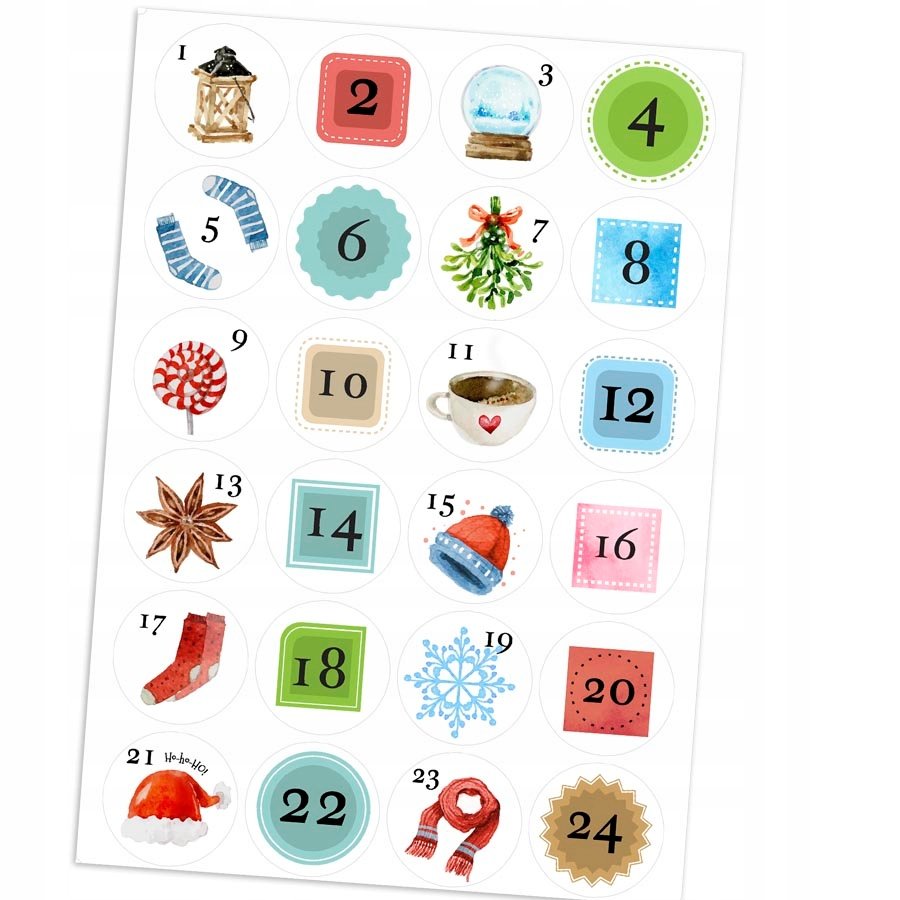 Kalendarz Adwentowy A5 24 Naklejki Świąteczne 09