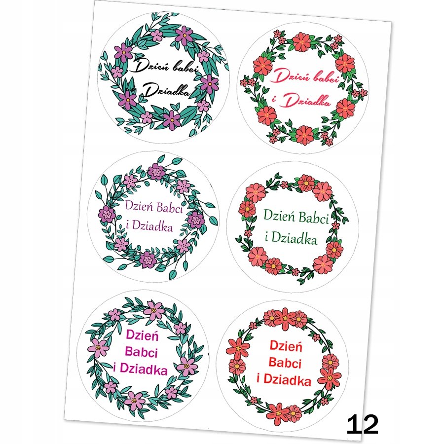 Naklejki Etykiety Dzień Babci I Dziadka 6 Szt 4,5 Cm N12