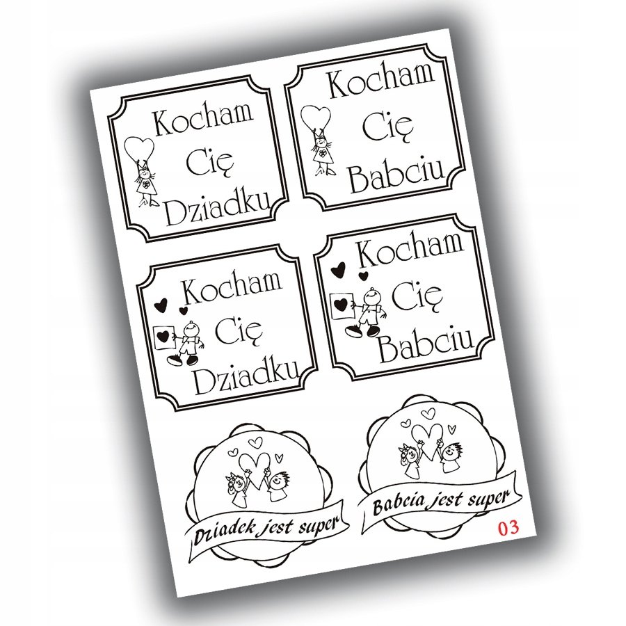 Naklejki Etykiety Dzień Babci I Dziadka 6 Szt 4,5 Cm N03