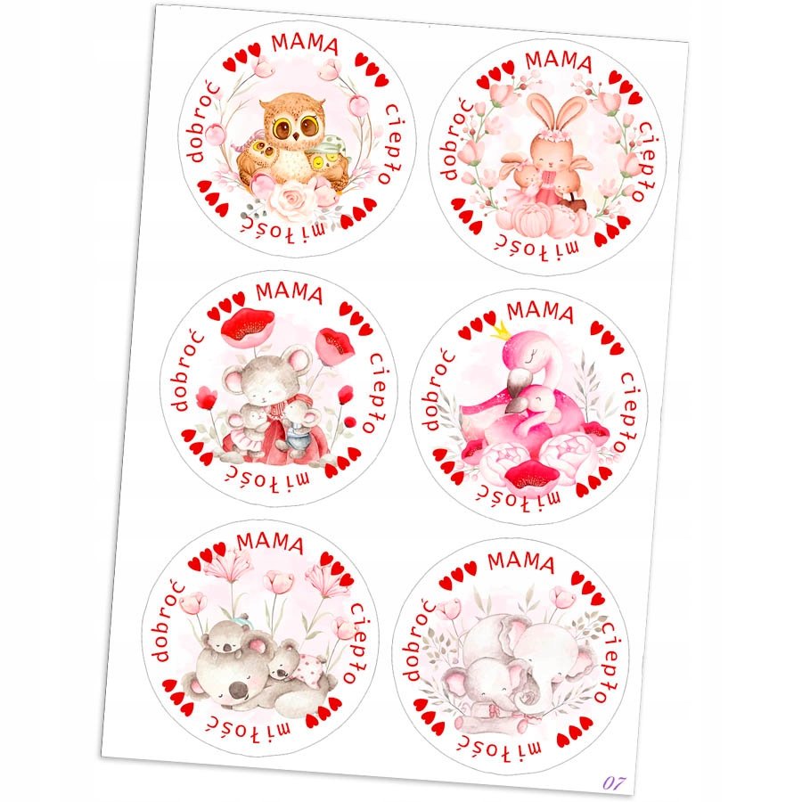 Naklejki Etykietki Na Dzień Mamy Matki 6 Szt 4,5 Cm N07