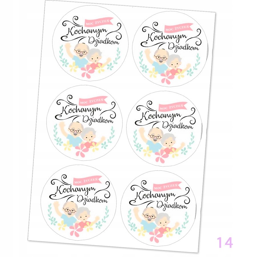 Naklejki Etykiety Dzień Babci I Dziadka 6 Szt 4,5 Cm N14