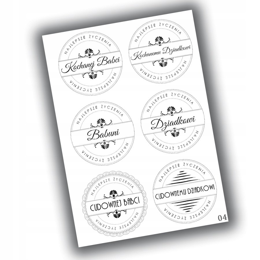 Naklejki Etykiety Dzień Babci I Dziadka 6 Szt 4,5 Cm N04