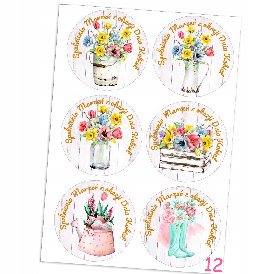 Naklejki Etykietki Na 8 Marca Dzień Kobiet 6 Szt 4,5 Cm N12