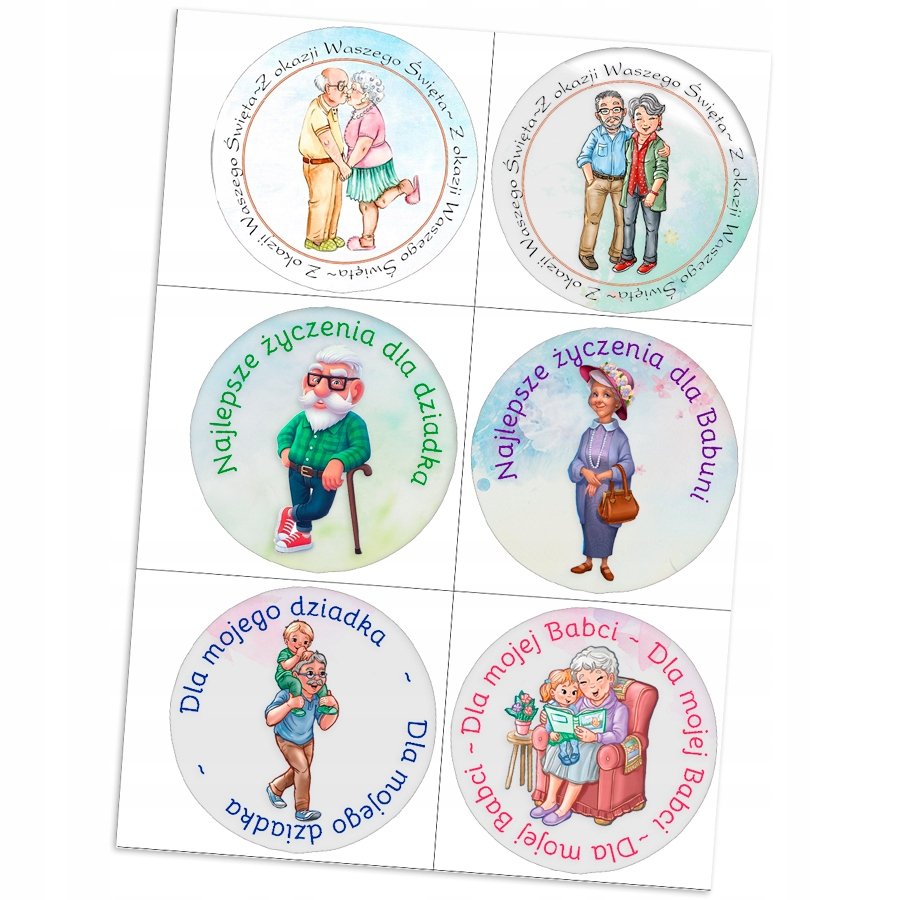 Naklejki Etykiety Dzień Babci I Dziadka 6 Szt 4,5 Cm N18