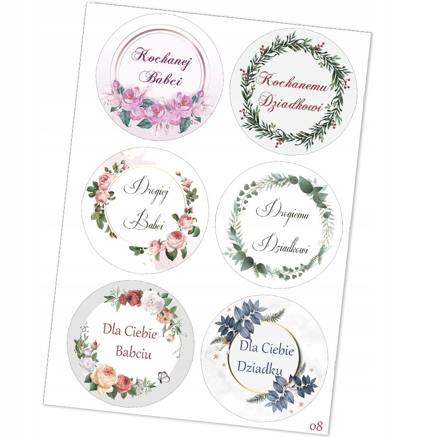 Naklejki Etykiety Dzień Babci I Dziadka 6 Szt 4,5 Cm N08