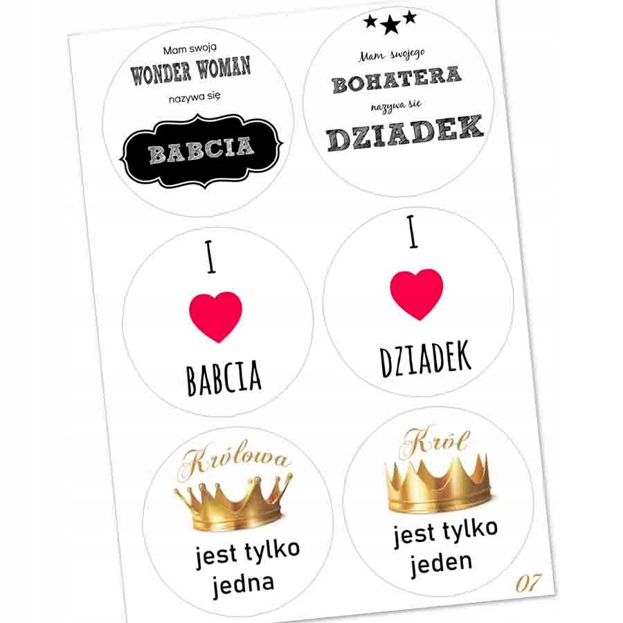 Naklejki Etykiety Dzień Babci I Dziadka 6 Szt 4,5 Cm N07