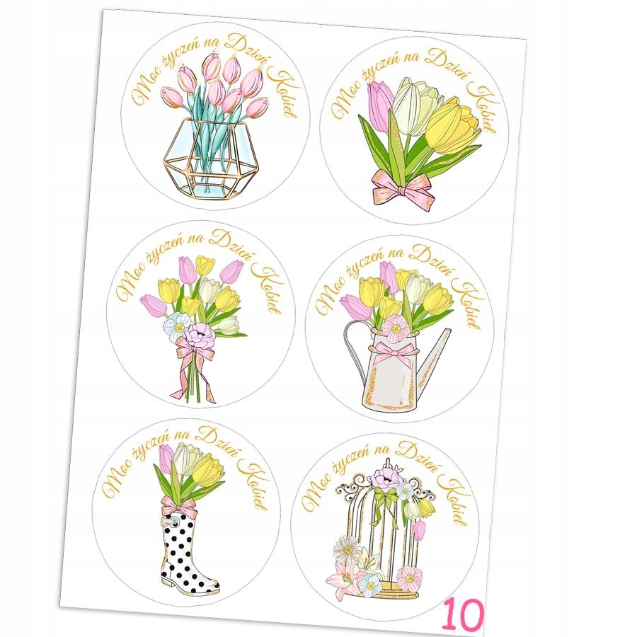 Naklejki Etykietki Na 8 Marca Dzień Kobiet 6 Szt 4,5 Cm N10