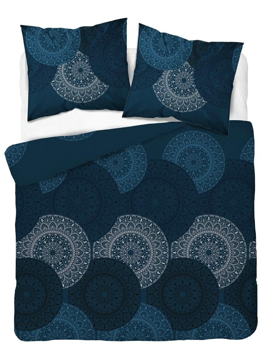 Pościel satynowa 180x200 granatowa niebieska biała geometria Home Satin