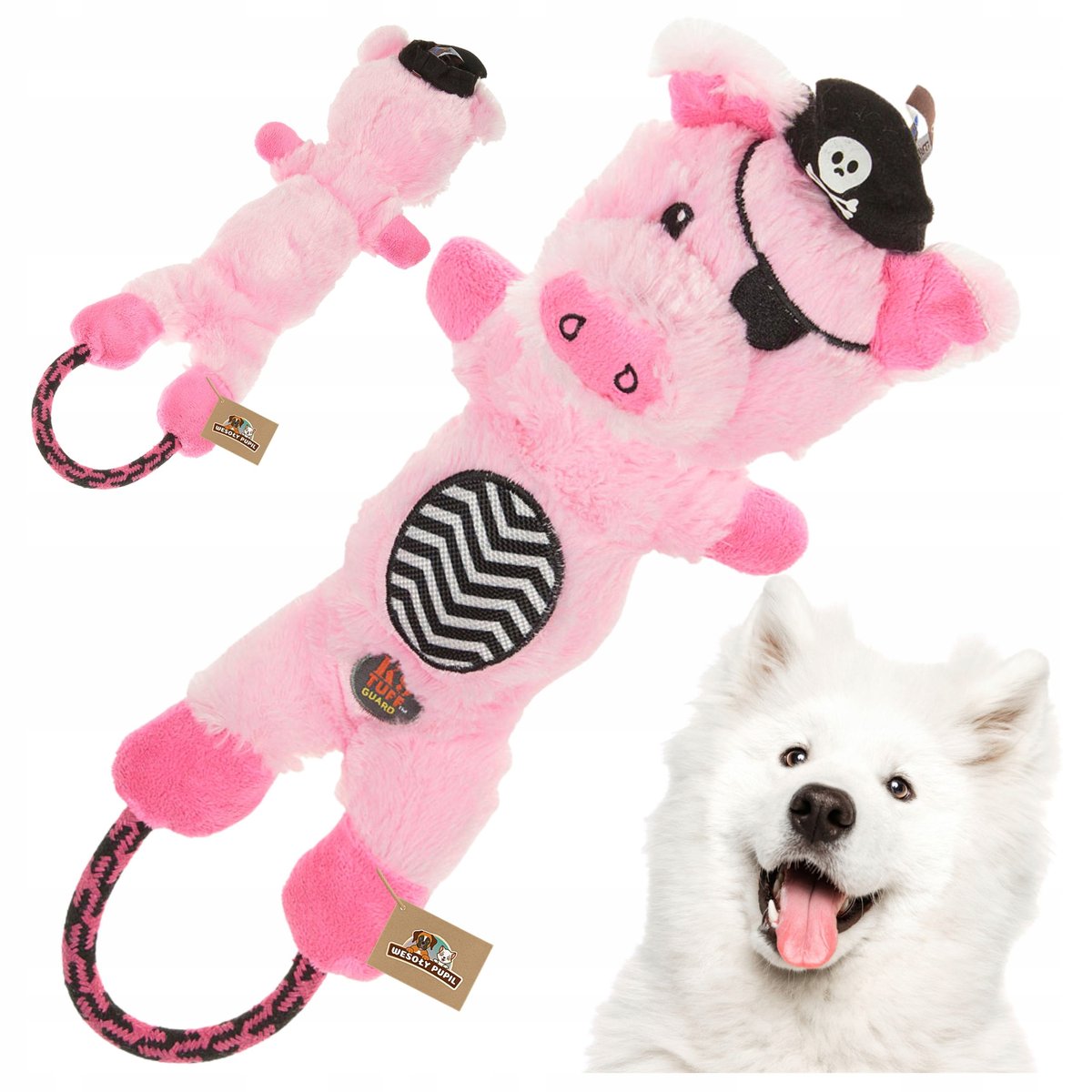 ZABAWKA dla psa MASKOTKA ze SZNUREM premium WZMACNIANA przytulanka ŚWINKA