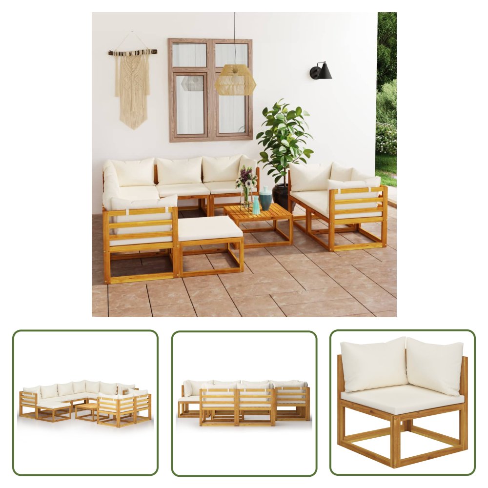 The Living Store 10-cz. zestaw wypoczynkowy do ogrodu - kremowe poduszki - akacja - Sofa Ogrodowa I Stół