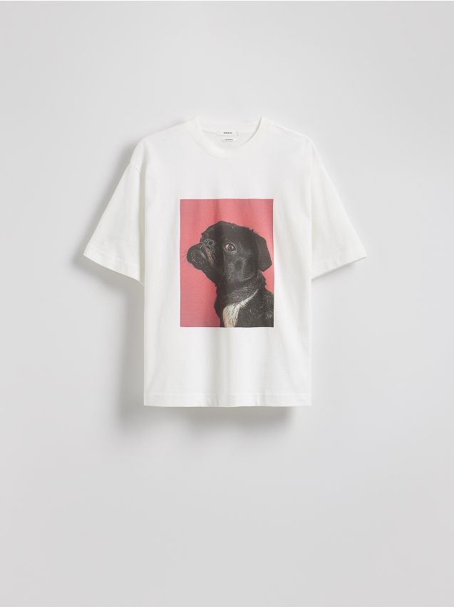 Reserved - T-shirt oversize z nadrukiem - biały