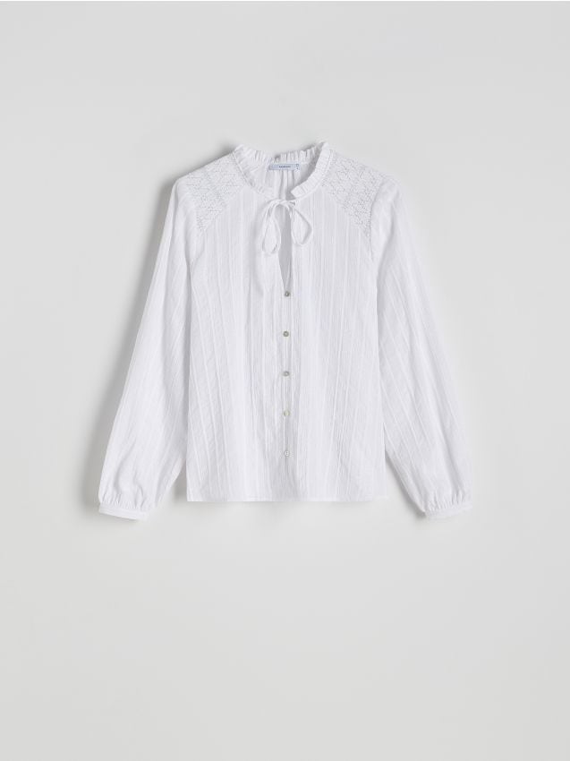 Reserved - Koszula z ozdobnym wiązaniem - biały