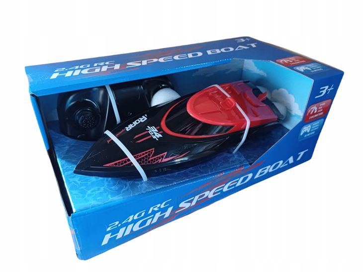 Motorówka Łódź Łódka Zdalnie Sterowana RC + PILOT - czarno-czerwona 25 cm