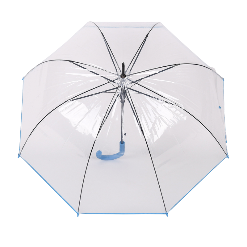 Parasol damski Derby Hit Long półautomatyczny długi transparentny z jasnoniebieską oblamówką